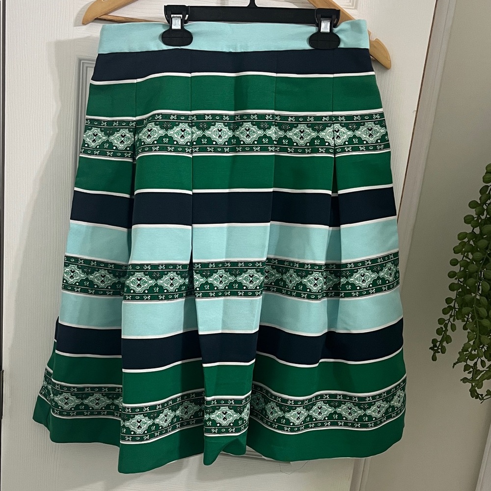 Eva Mendes for New York & Company Striped Green and Blue A-Line Skirt